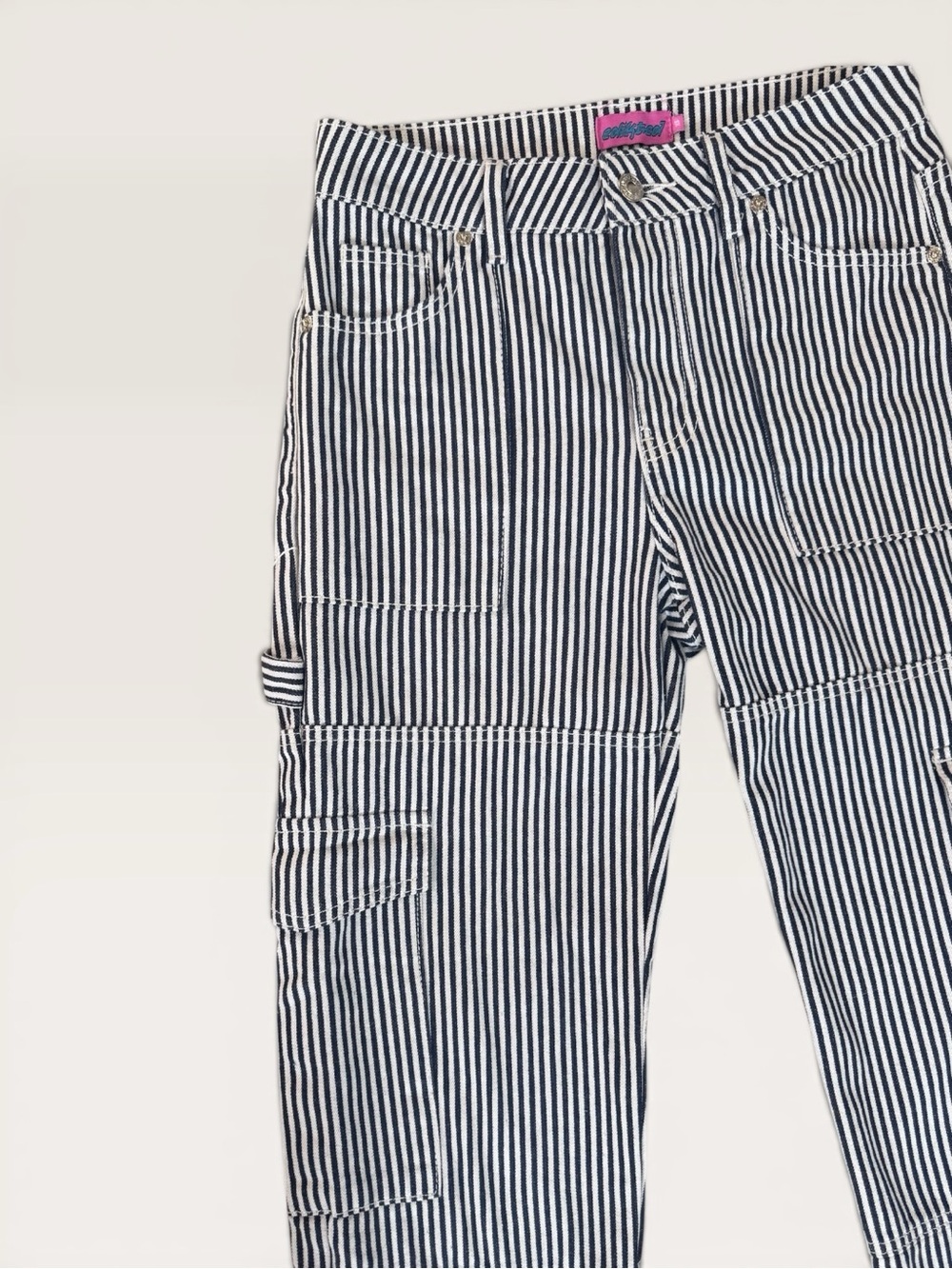 Edikted Striped Cargo Jeans XS Wide Leg Utility Carpenter Y2K - Picture 3 of 5